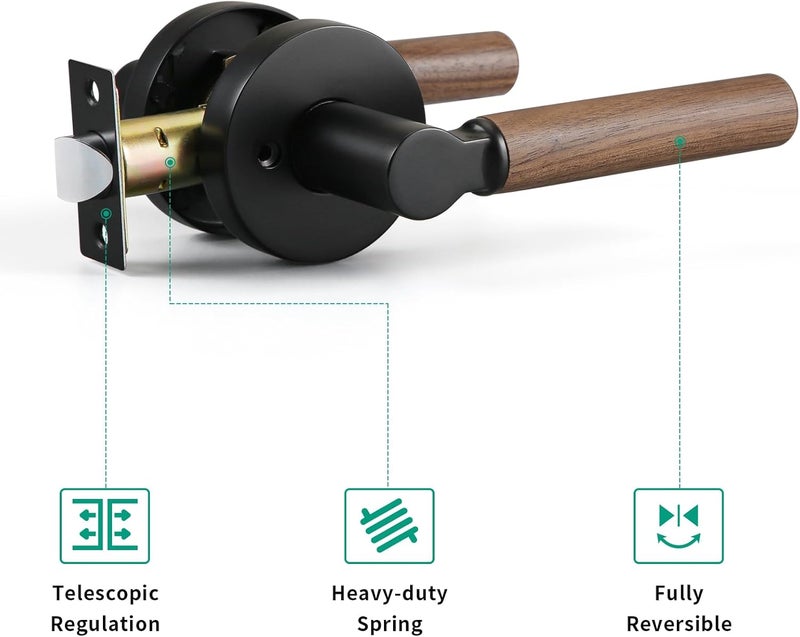YAGU Wooden Round Passage Lever Door Handle Non-Locking Lever Set Pack of 1 [for Hallway or Closet Doors] Reversible for Right & Left Sided Doors Heavy Duty - Matte Black Finish - Image 5